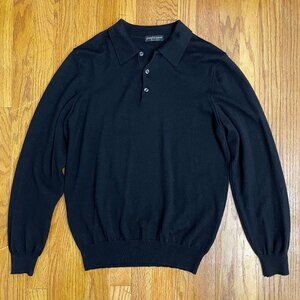 Joseph & Lyman Merino Wool Long Sleeve Polo Collar Sweater Black Sz Small ITALY